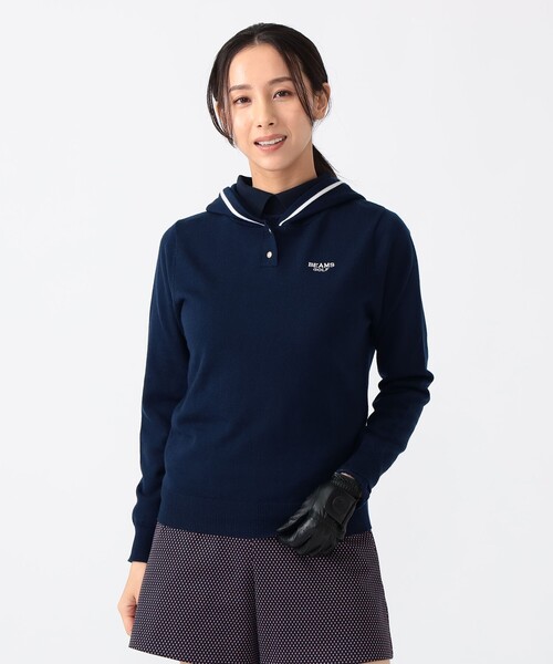 BEAMS GOLF PUPPLE LABELパーカー ニット ワンピース セール】PURPLE LABEL / ラインフーディー ニットプルオーバーパーカー