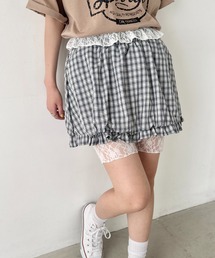 フリルヘムチェックバルーンミニスカパン