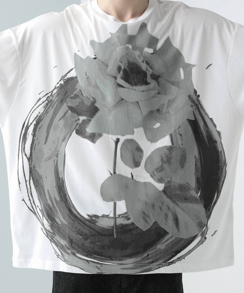 HARE（ハレ）の「ニュアンスフラワープリントカット(HARE)（Tシャツ/カットソー・メンズ・ブラック×ブルー/ブラック×ホワイト/ホワイト・FREE）」の18枚目の写真