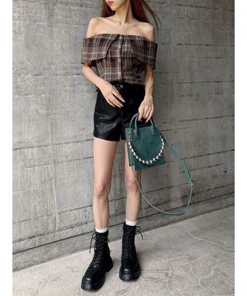 EVRIS（エヴリス）の「チェックオフショルブラウス（シャツ/ブラウス・レディース・ブラウン/ブラック・FREE）」の11枚目の写真