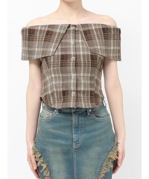 EVRIS（エヴリス）の「チェックオフショルブラウス（シャツ/ブラウス・レディース・ブラウン/ブラック・FREE）」の19枚目の写真