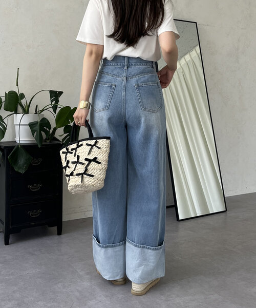 prose verse(プロズヴェール)の「ロールアップワイドデニムパンツ(デニムパンツ・レディース・ブラック/サックスブルー・MEDIUM/LARGE/PM/PL)」の20枚目の写真
