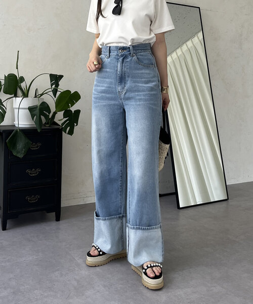 prose verse(プロズヴェール)の「ロールアップワイドデニムパンツ(デニムパンツ・レディース・ブラック/サックスブルー・MEDIUM/LARGE/PM/PL)」の22枚目の写真