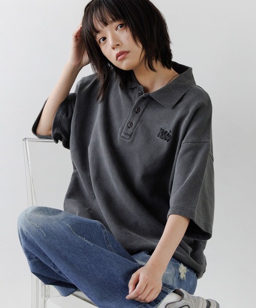 PBLIM（ページボーイリム）の「《UNISEX》ピグメントルーズポロ（スウェット・レディース・ブラウン/チャコールグレー・LARGE/MEDIUM）」の2枚目の写真