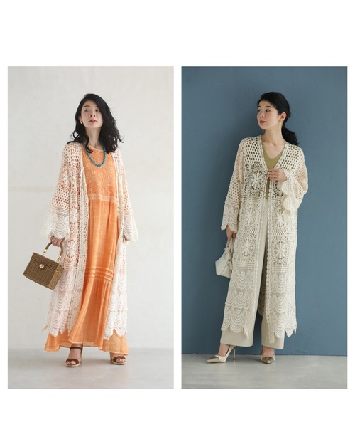 cawaii（カワイイ）の「美しい柄を纏うクロシェロングカーディガン（カーディガン/ボレロ・レディース・ベージュ・FREE）」の10枚目の写真