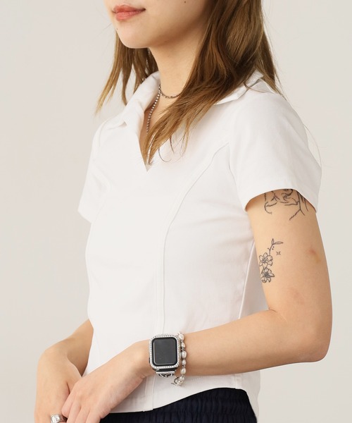 ROOPTOKYO(ループトウキョウ)の「Curved line polo design cut and sewn / カーブライン ポロデザインカットソー(Tシャツ/カットソー・レディース・ブラック/グレー/ホワイト・FREE)」の5枚目の写真