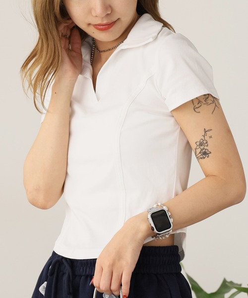 ROOPTOKYO(ループトウキョウ)の「Curved line polo design cut and sewn / カーブライン ポロデザインカットソー(Tシャツ/カットソー・レディース・ブラック/グレー/ホワイト・FREE)」の6枚目の写真