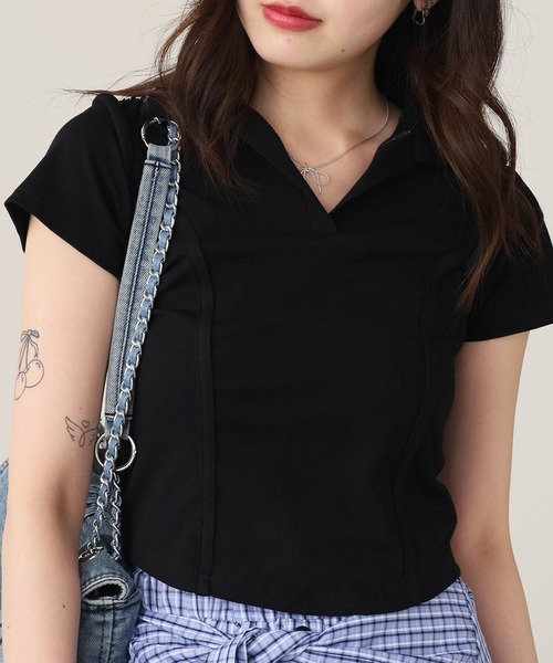 ROOPTOKYO(ループトウキョウ)の「Curved line polo design cut and sewn / カーブライン ポロデザインカットソー(Tシャツ/カットソー・レディース・ブラック/グレー/ホワイト・FREE)」の10枚目の写真