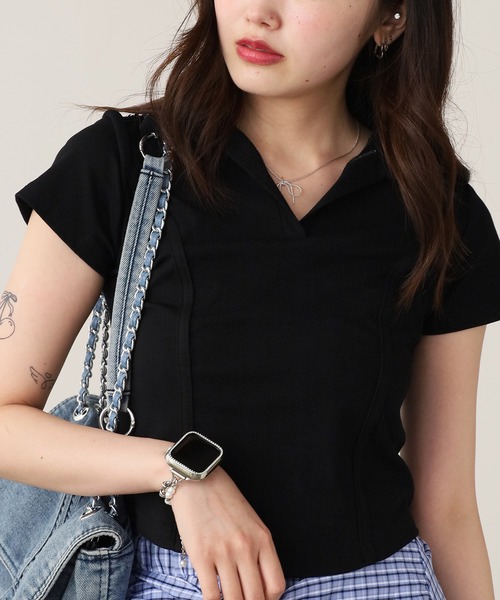 ROOPTOKYO(ループトウキョウ)の「Curved line polo design cut and sewn / カーブライン ポロデザインカットソー(Tシャツ/カットソー・レディース・ブラック/グレー/ホワイト・FREE)」の11枚目の写真