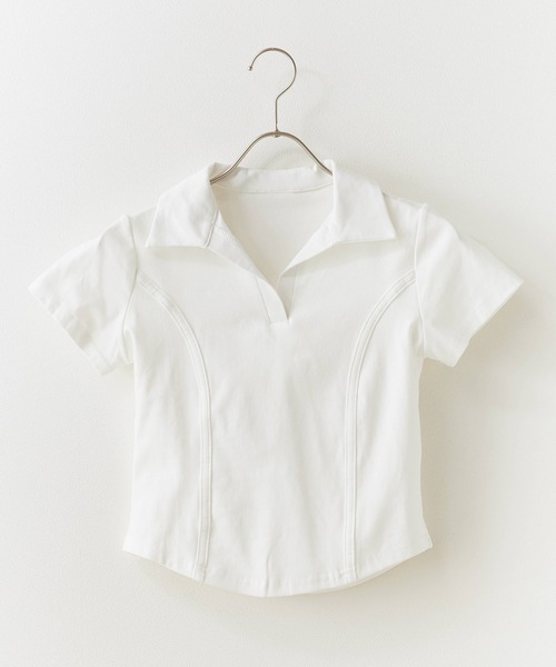 ROOPTOKYO(ループトウキョウ)の「Curved line polo design cut and sewn / カーブライン ポロデザインカットソー(Tシャツ/カットソー・レディース・ブラック/グレー/ホワイト・FREE)」の4枚目の写真