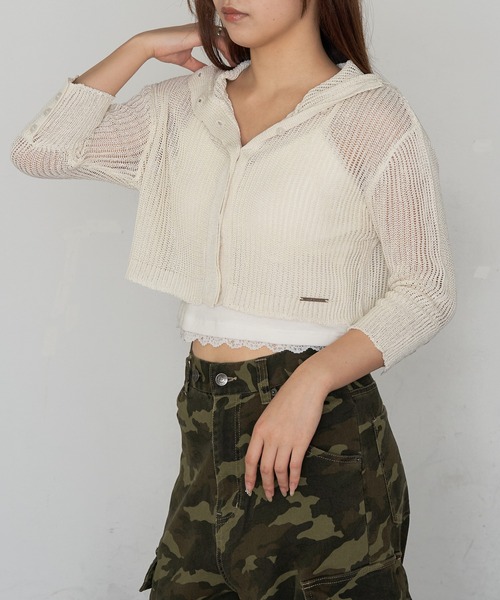 RAY CASSIN（レイカズン）の「透かし編みフードニット（ニット/セーター・レディース・アイボリー/チャコールグレー/ベージュ・FREE）」の21枚目の写真