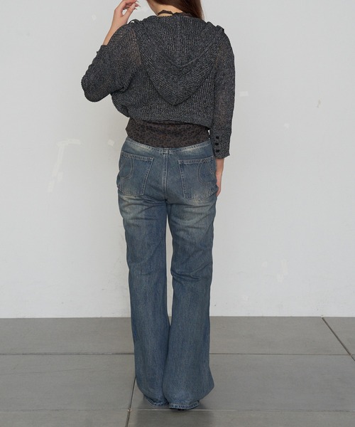 RAY CASSIN（レイカズン）の「透かし編みフードニット（ニット/セーター・レディース・アイボリー/チャコールグレー/ベージュ・FREE）」の6枚目の写真