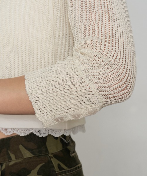 RAY CASSIN（レイカズン）の「透かし編みフードニット（ニット/セーター・レディース・アイボリー/チャコールグレー/ベージュ・FREE）」の18枚目の写真