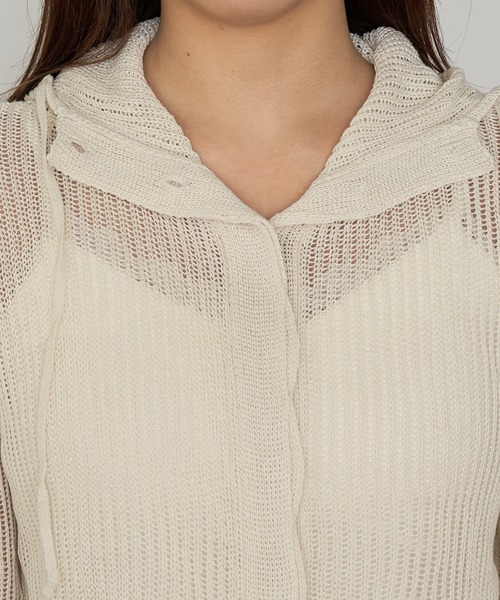 RAY CASSIN（レイカズン）の「透かし編みフードニット（ニット/セーター・レディース・アイボリー/チャコールグレー/ベージュ・FREE）」の17枚目の写真