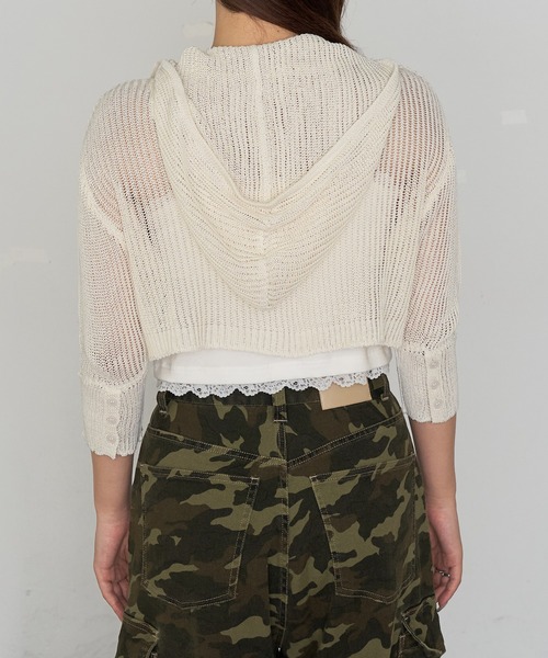 RAY CASSIN（レイカズン）の「透かし編みフードニット（ニット/セーター・レディース・アイボリー/チャコールグレー/ベージュ・FREE）」の16枚目の写真