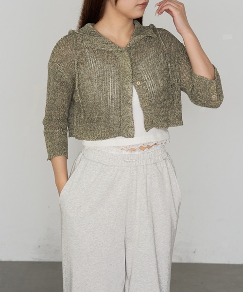 RAY CASSIN（レイカズン）の「透かし編みフードニット（ニット/セーター・レディース・アイボリー/チャコールグレー/ベージュ・FREE）」の7枚目の写真