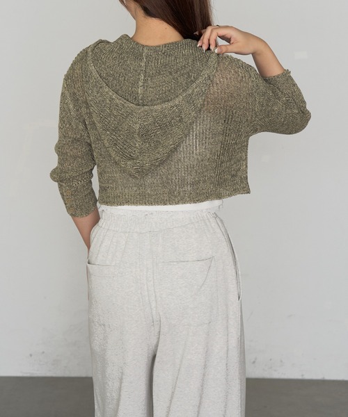 RAY CASSIN（レイカズン）の「透かし編みフードニット（ニット/セーター・レディース・アイボリー/チャコールグレー/ベージュ・FREE）」の9枚目の写真