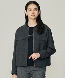 【希少!大きいサイズ】自由区／リバーシブルノーカラージップブルゾン チェック LACーVERT ブルゾン ジャンバー 「リバーシブル/2WAY」ハーフジップ