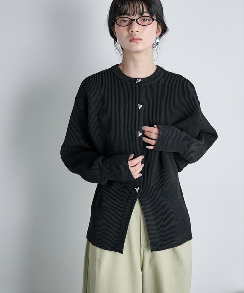 YONFA ヨンファ リブニット カーディガン ショールカラー ビッグボタン 黒 ビジューボタンニットカーディガンsdpxyf6529 ブラック – [公式]SAISON
