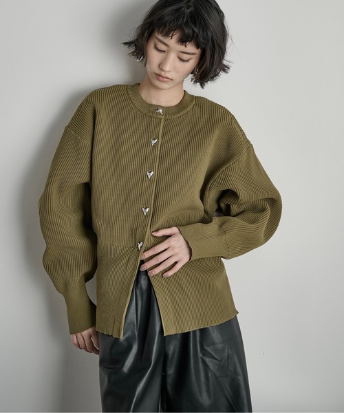 ハート釦リブニットカーディガン（カーディガン/ボレロ）｜THE YOn