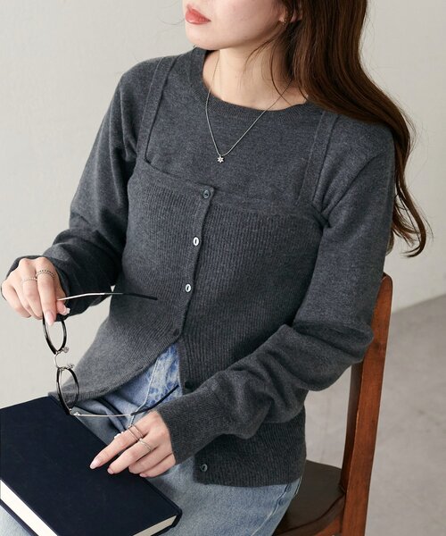 DISCOAT（ディスコート）の「モチモチビスチェセットプルオーバー《WEB限定カラーあり》（アンサンブル・レディース・キャメル/チャコールグレー/ブラック/ライトベージュ・FREE）」の3枚目の写真