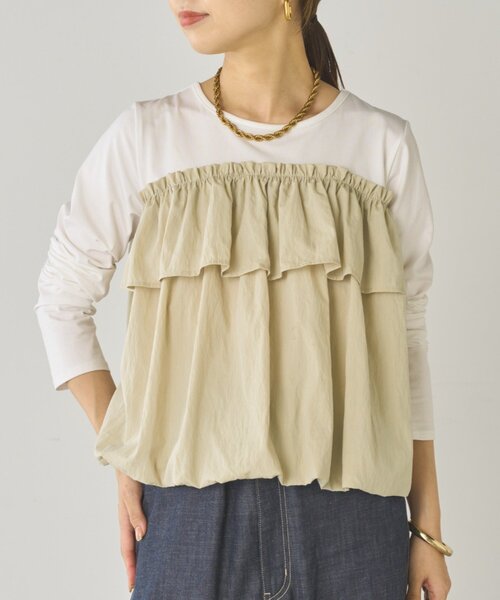 LOUNGEDRESS（ラウンジドレス）の「ドッキングバルーンカットソー（Tシャツ/カットソー・レディース・ベージュ/ブラック・FREE）」の2枚目の写真