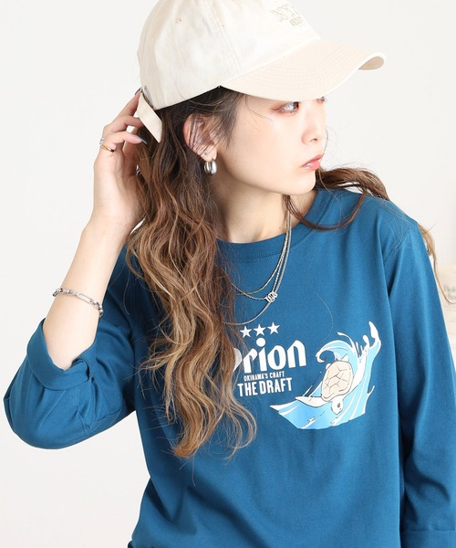 FUNALIVE(ファンアライブ)の「オリオン ビール プリント7分袖Tシャツ(Tシャツ/カットソー・レディース・マスタード/オフホワイト/ブラック/ブルー・L/M)」の3枚目の写真