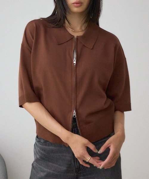 セール】Wジップポロカラーニットカーディガン（カーディガン/ボレロ