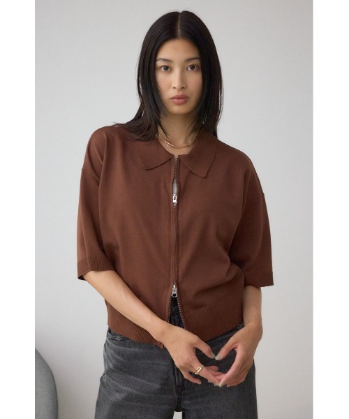 AZUL by moussy(アズールバイマウジー)の「Wジップポロカラーニットカーディガン(カーディガン/ボレロ・レディース・ブラック/レッド/ブラウン/アイボリー・FREE)」の12枚目の写真