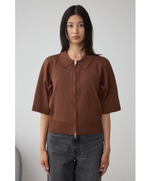 AZUL by moussy(アズールバイマウジー)の「Wジップポロカラーニットカーディガン(カーディガン/ボレロ・レディース・ブラック/レッド/ブラウン/アイボリー・FREE)」の14枚目の写真