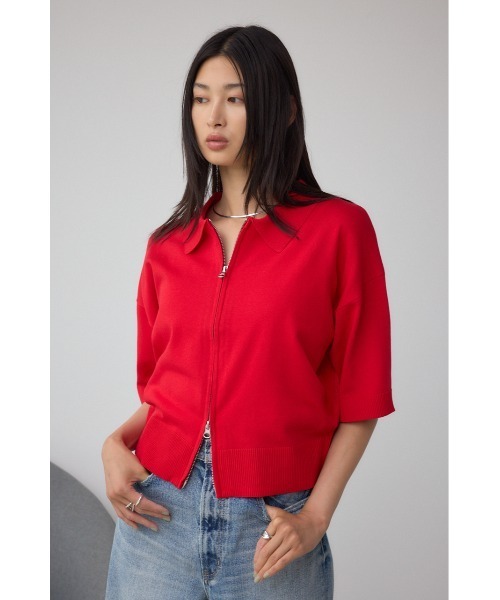 AZUL by moussy(アズールバイマウジー)の「Wジップポロカラーニットカーディガン(カーディガン/ボレロ・レディース・ブラック/レッド/ブラウン/アイボリー・FREE)」の22枚目の写真