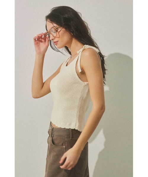 ALEXIA STAM（アリシアスタン）の「Ribbon Knit Camisole / 肩リボンキャミ（キャミソール・レディース・アイボリー/テラコッタ/ネイビー・FREE）」の5枚目の写真