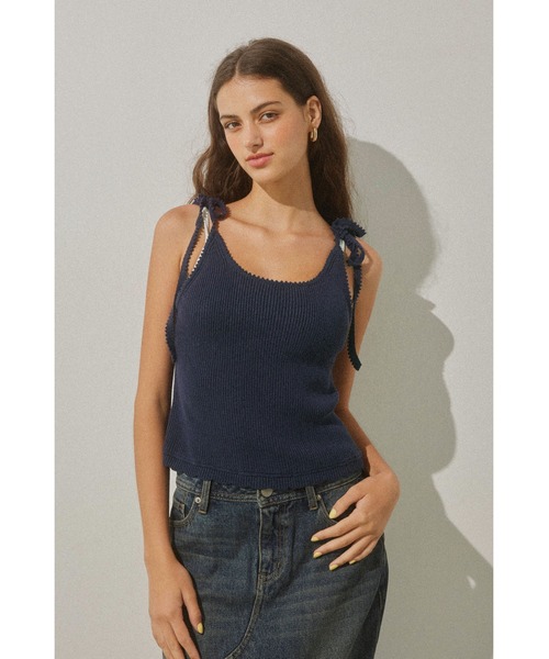 ALEXIA STAM（アリシアスタン）の「Ribbon Knit Camisole / 肩リボンキャミ（キャミソール・レディース・アイボリー/テラコッタ/ネイビー・FREE）」の13枚目の写真