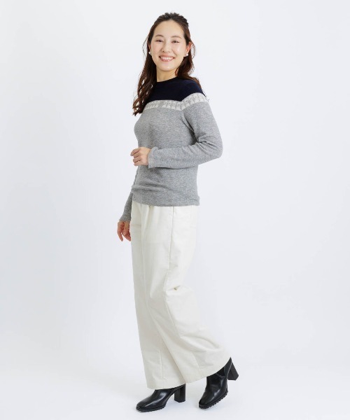 STUDIO PICONE（スタジオピッコーネ）の「ウール100％ピコライン配色ニット（ニット/セーター・レディース・ピンク/ブラック/グレー/ベージュ・M/L）」の10枚目の写真