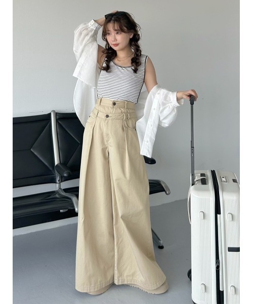 SNIDEL（スナイデル）の「レイヤードデザインパンツ（デニムパンツ・レディース・ライトブルー/ベージュ/ライトグレー・0/1）」の2枚目の写真