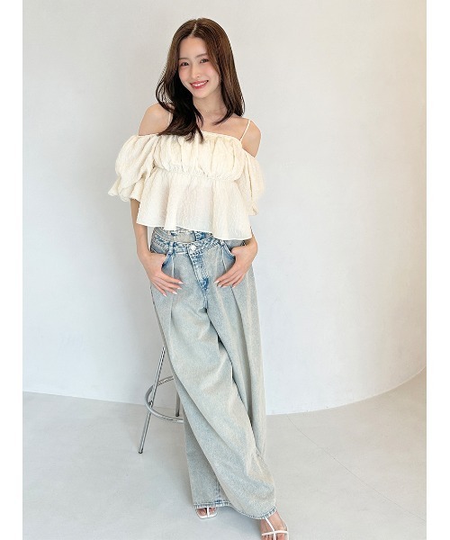 SNIDEL（スナイデル）の「レイヤードデザインパンツ（デニムパンツ・レディース・ライトブルー/ベージュ/ライトグレー・0/1）」の21枚目の写真