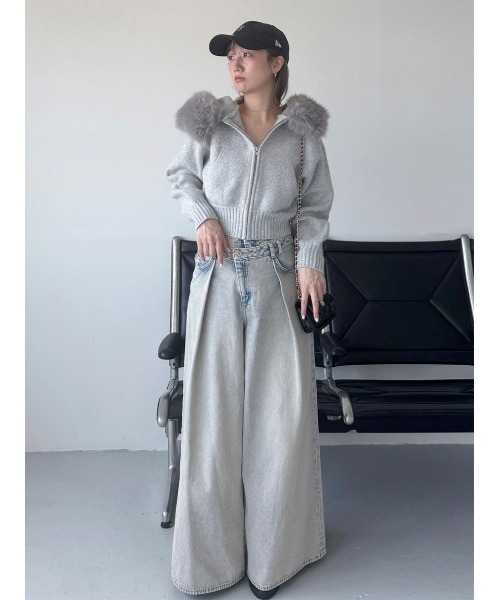 SNIDEL（スナイデル）の「レイヤードデザインパンツ（デニムパンツ・レディース・ライトブルー/ベージュ/ライトグレー・0/1）」の6枚目の写真