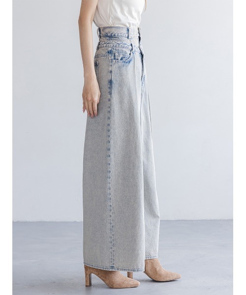 SNIDEL（スナイデル）の「レイヤードデザインパンツ（デニムパンツ・レディース・ライトブルー/ベージュ/ライトグレー・0/1）」の9枚目の写真