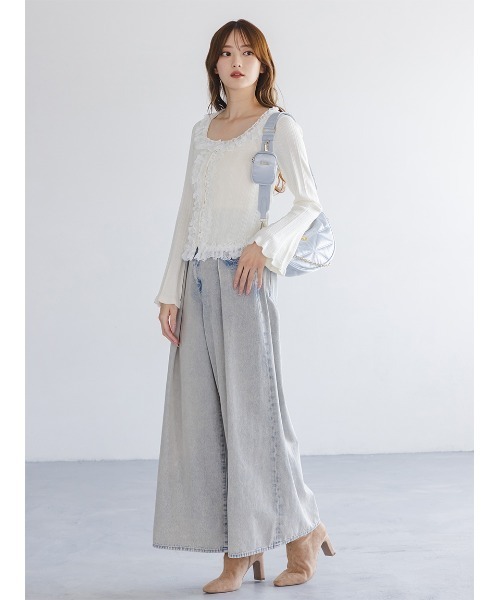 SNIDEL（スナイデル）の「レイヤードデザインパンツ（デニムパンツ・レディース・ライトブルー/ベージュ/ライトグレー・0/1）」の15枚目の写真