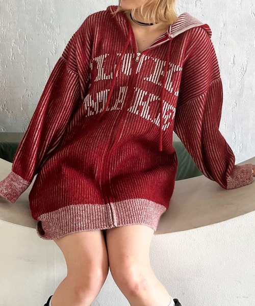 SPIRALGIRL（スパイラルガール）の「ロゴオーバーZIPニット（ニット/セーター・レディース・ブラック/レッド/ホワイト・FREE）」の3枚目の写真