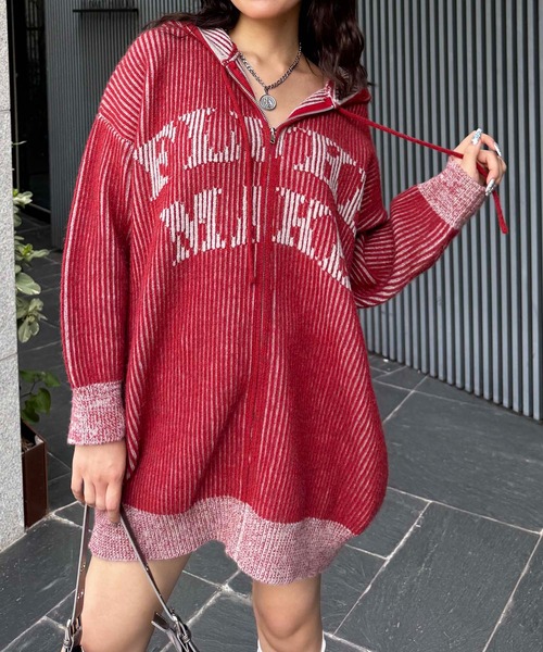 SPIRALGIRL（スパイラルガール）の「ロゴオーバーZIPニット（ニット/セーター・レディース・ブラック/レッド/ホワイト・FREE）」の19枚目の写真