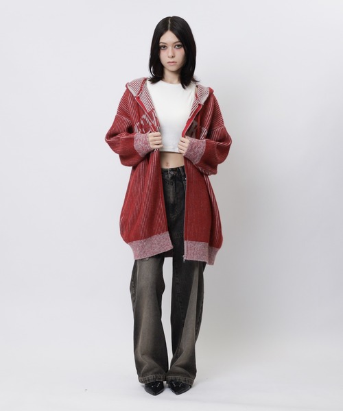 SPIRALGIRL（スパイラルガール）の「ロゴオーバーZIPニット（ニット/セーター・レディース・ブラック/レッド/ホワイト・FREE）」の15枚目の写真