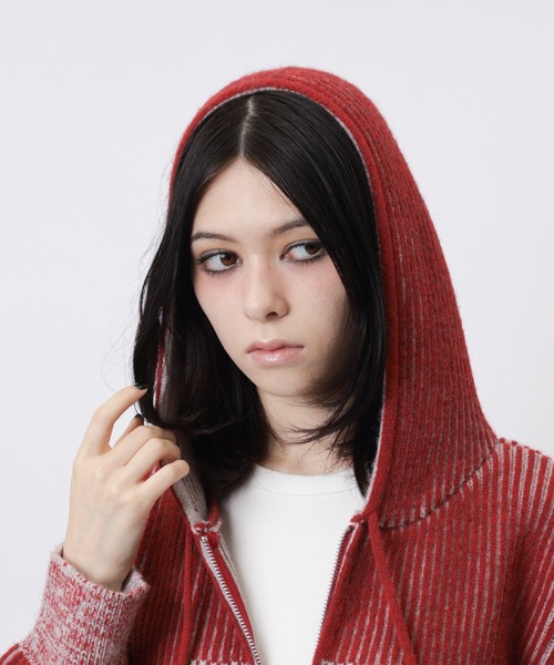 SPIRALGIRL（スパイラルガール）の「ロゴオーバーZIPニット（ニット/セーター・レディース・ブラック/レッド/ホワイト・FREE）」の9枚目の写真