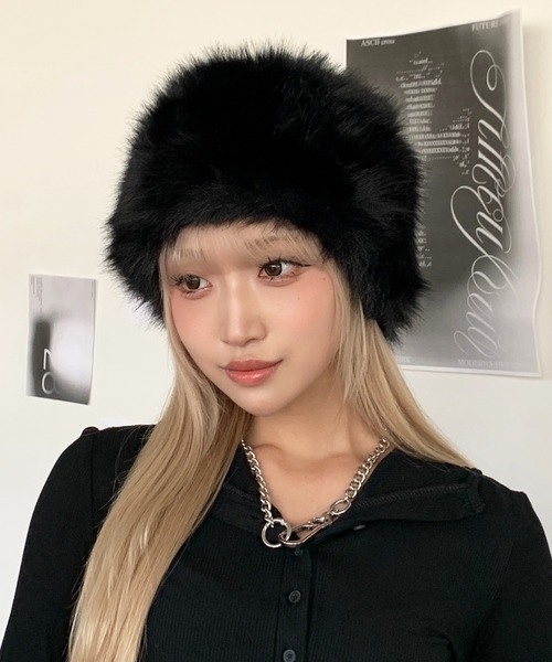 セール】ボリューミーフェイクファーハット ロシアン帽（ニット