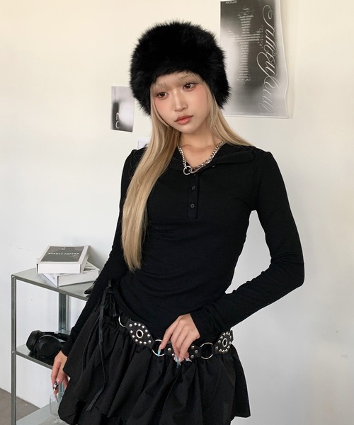 lilful(リルフル)の「ボリューミーフェイクファーハット ロシアン帽(ニットキャップ/ビーニー・レディース・ブラック/ホワイト・F)」の5枚目の写真