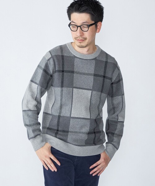 SHIPS(シップス)の「SHIPS:〈洗濯機可能〉 コットン カシミヤ チェック クルーネック ニット(ニット/セーター・メンズ・ダークグレー/ブラウン/オレンジ/ネイビー・SMALL/X-LARGE/LARGE/MEDIUM)」の2枚目の写真