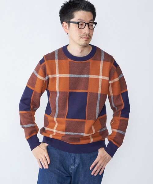 SHIPS(シップス)の「SHIPS:〈洗濯機可能〉 コットン カシミヤ チェック クルーネック ニット(ニット/セーター・メンズ・ダークグレー/ブラウン/オレンジ/ネイビー・SMALL/X-LARGE/LARGE/MEDIUM)」の6枚目の写真