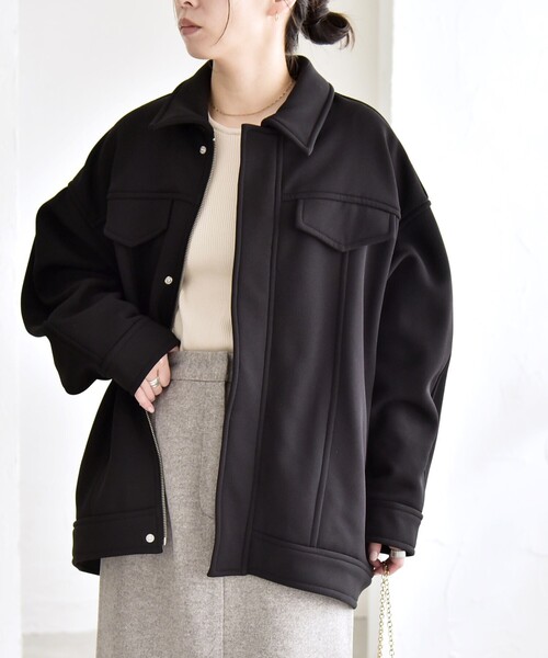 ジャケット・アウター Q quaranciel:〈洗濯機可能〉ダンボール 裏起毛 コクーン オーバー