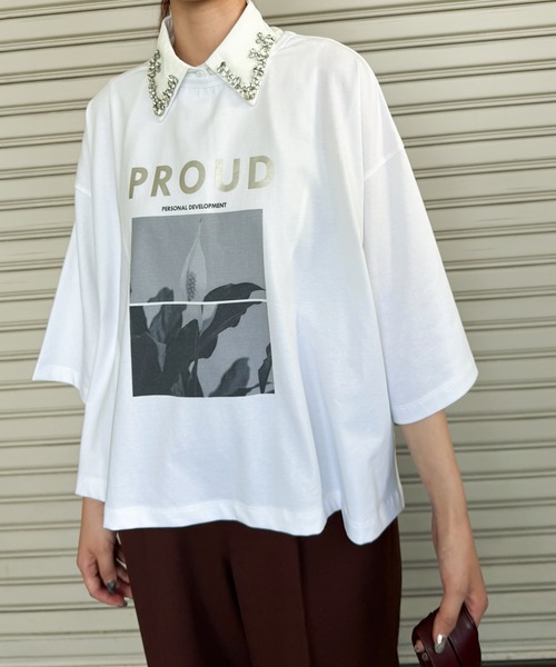 Narcissus（ナルシス）の「【SINN】フラワーロゴＴシャツ/プリントTシャツ/七分丈（Tシャツ/カットソー・レディース・チャコールグレー/ホワイト・FREE）」の2枚目の写真