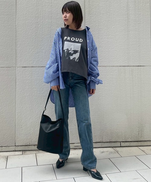 Narcissus（ナルシス）の「【SINN】フラワーロゴＴシャツ/プリントTシャツ/七分丈（Tシャツ/カットソー・レディース・チャコールグレー/ホワイト・FREE）」の12枚目の写真
